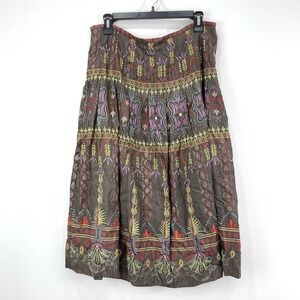 Kenzie Skirt Women's 12 Floral Metallic VTG 100% Silk Boho‎ Festival Pleated